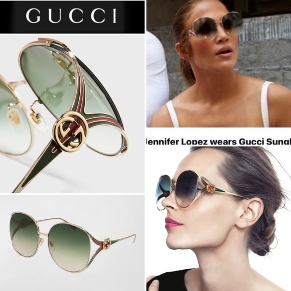 Gucci Oversized Oval GG Sunglasses in Green & Gold 565$
